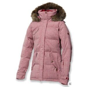 Roxy Berry Pink Heathered Insulated Puffer Snow Parka Jacket removable hood LG